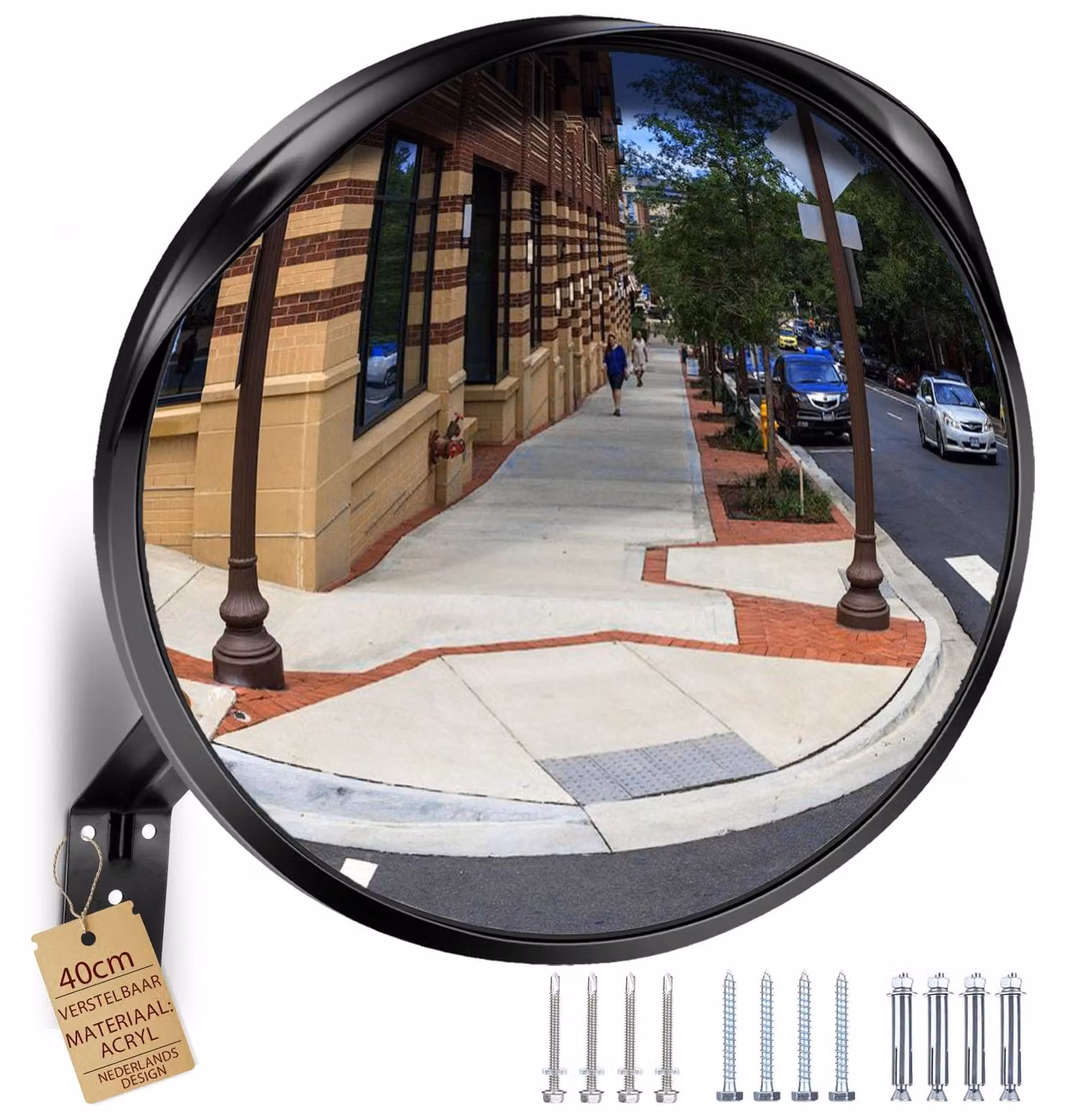 Specchio di sicurezza, diametro 40 cm, in acrilico, convesso, campo visivo di 160°, forma circolare, colore nero