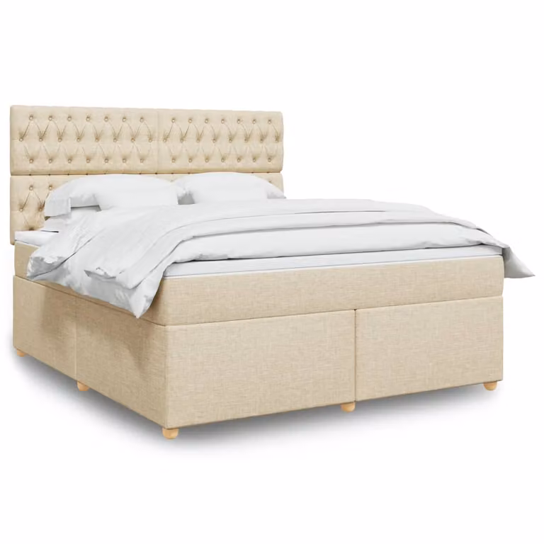vidaXL Giroletto a Molle Ibrido con Materasso a Tasche in Tessuto Beige e Bianco L/P: 180 x 200 cm