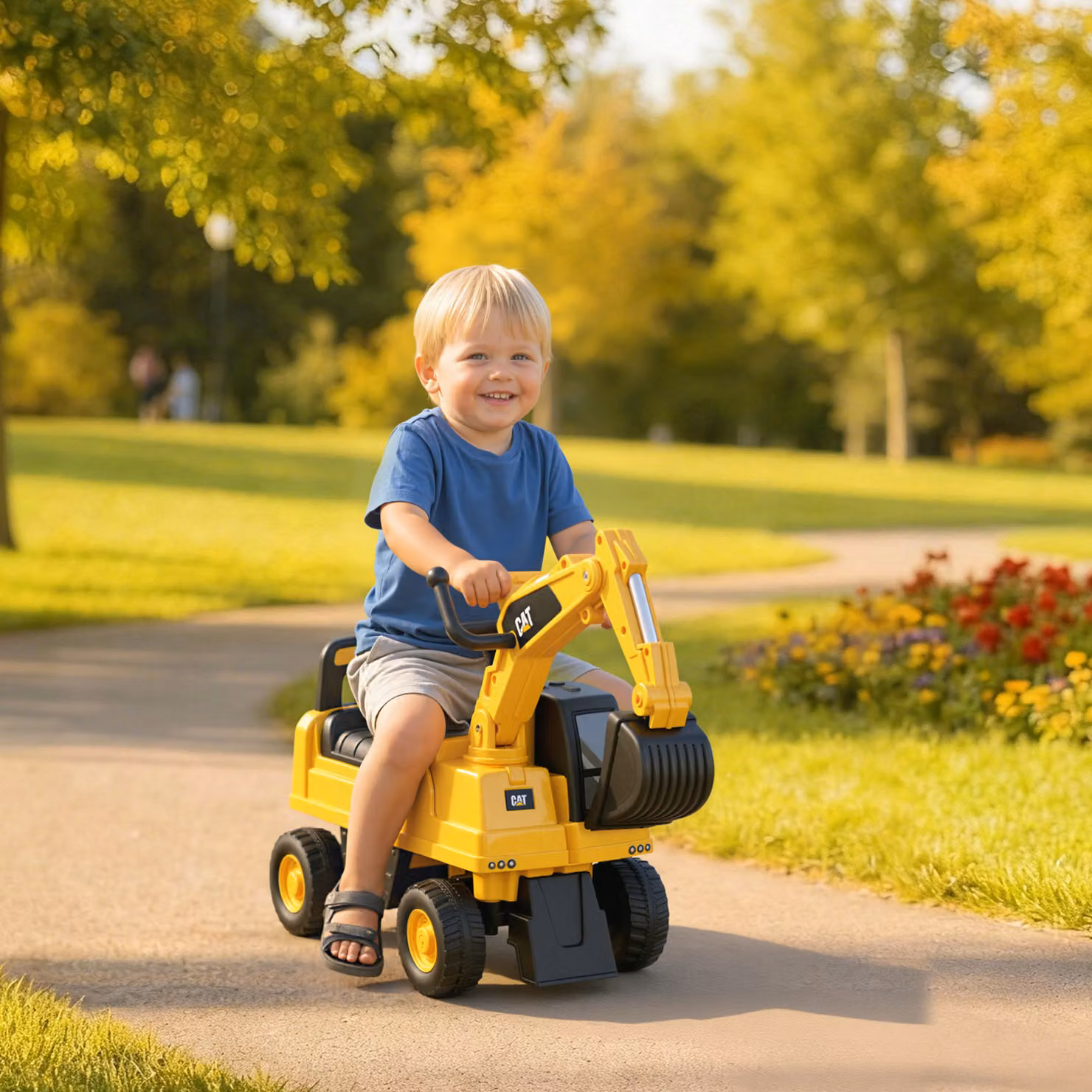 HOMCOM Giocattolo Ruspa CAT con Escavatore e Vano Contenitore, Cavalcabile per Bambini da 1-3 Anni, Giallo – 2