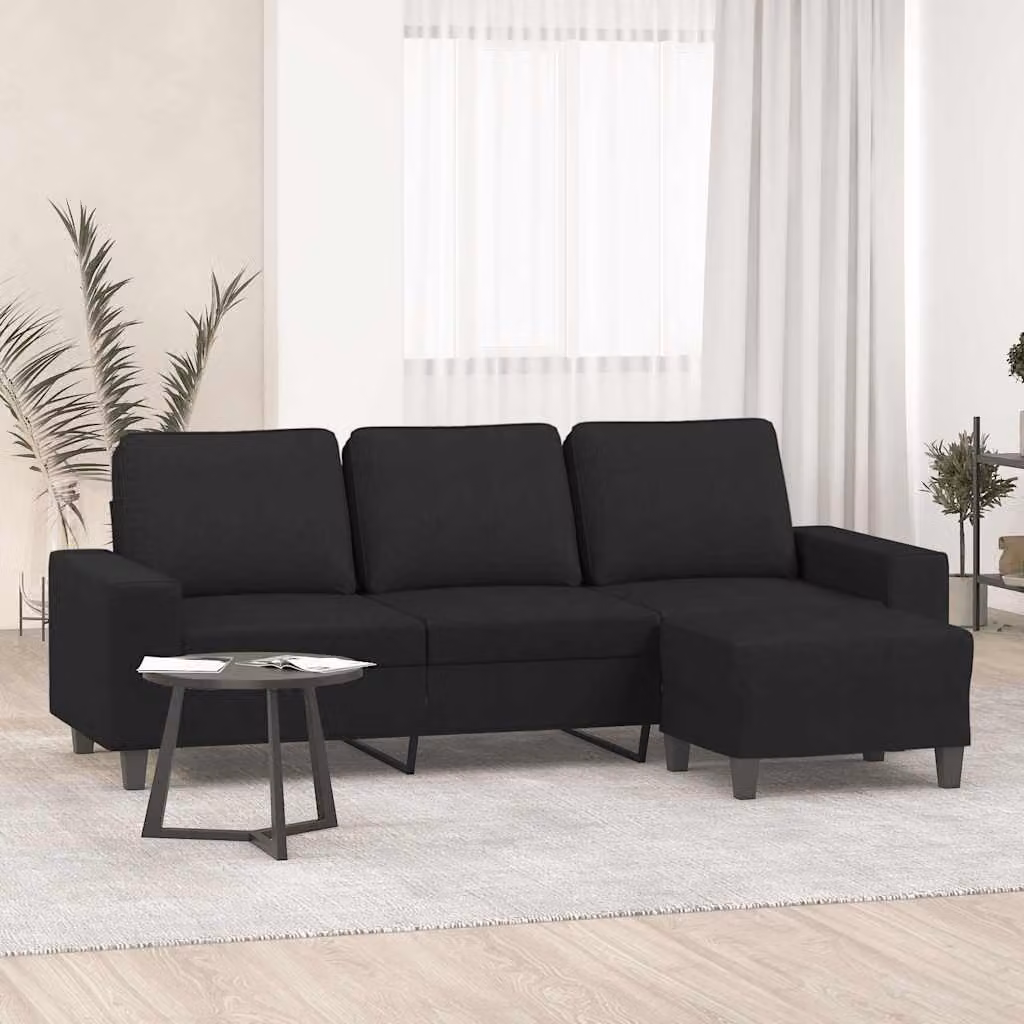 vidaXL Divano a 3 Posti Moderno con Poggiapiedi Nero in Tessuto – 1