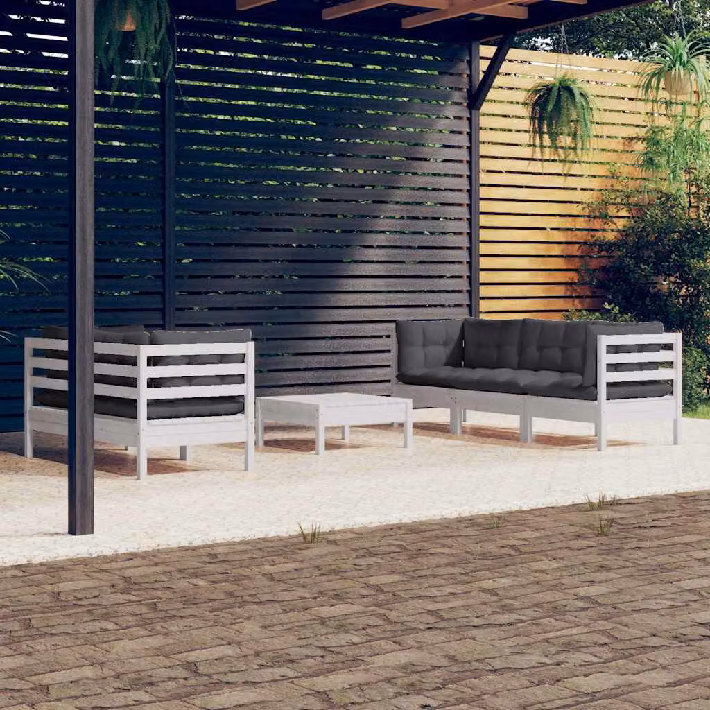 Set di divani da giardino vidaXL 6 pezzi in legno di pino con cuscini antracite e bianco