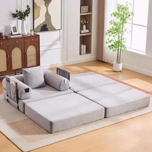 Divano modulare REDOM in velluto a coste Grigio con cuscini, L: 190 cm, P: 112 cm, H: 67 cm