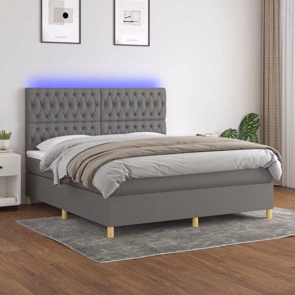 Letto Ibrido con Materasso e Illuminazione LED vidaXL in Tessuto Grigio e Bianco L/P/H: 160 x 200 x 128 cm – 1