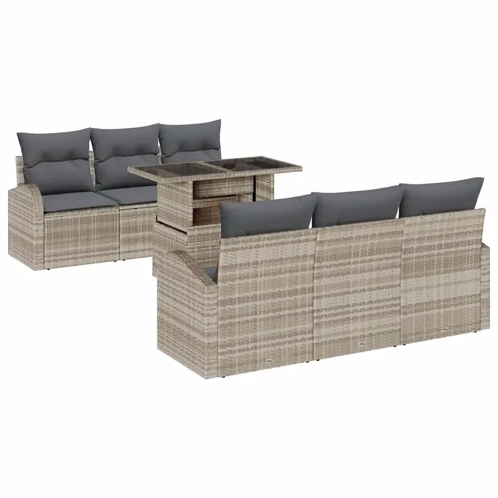 Set Divano da Giardino vidaXL 7 Pezzi Grigio con Cuscini e Tavolino in Rattan e Vetro – 2