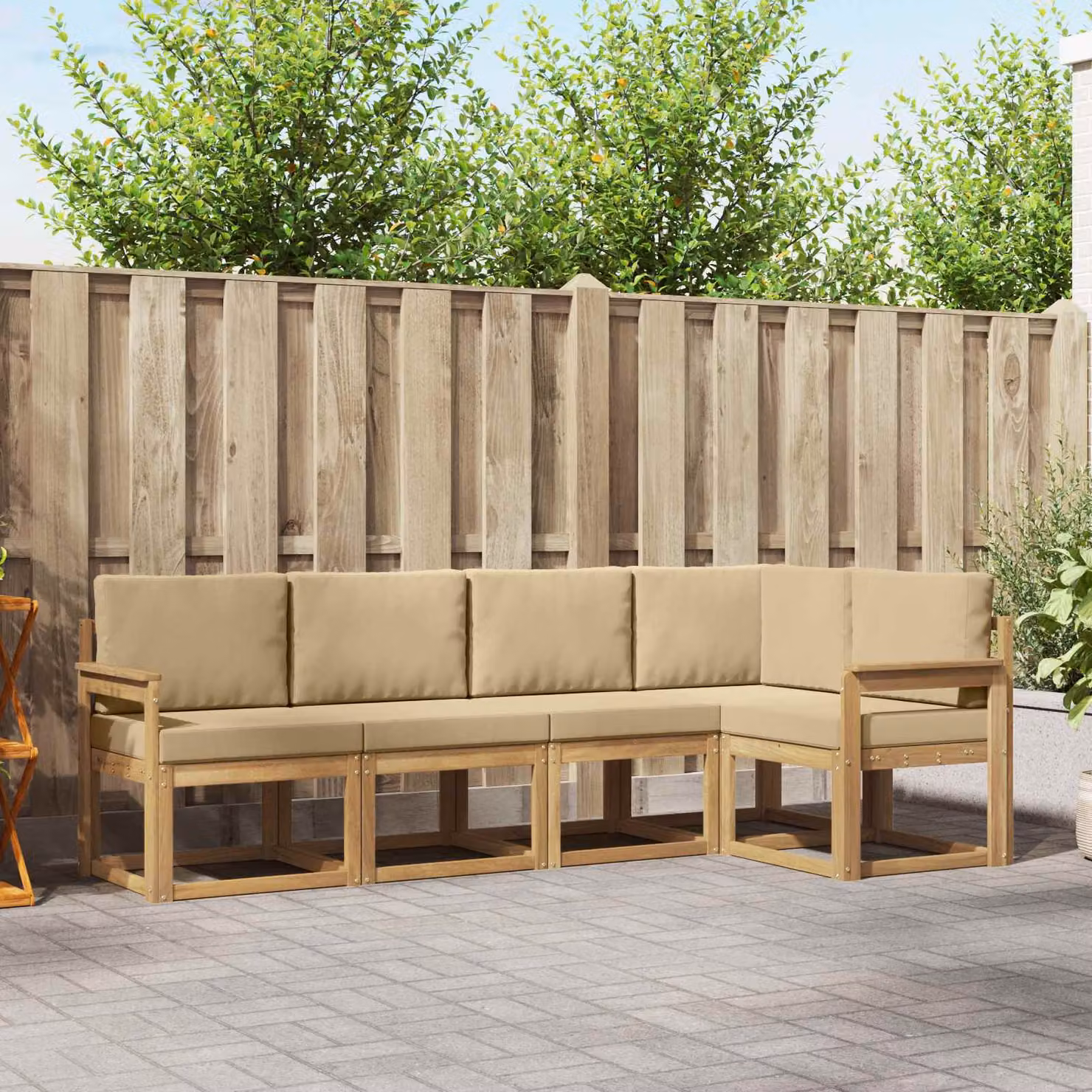 Set di divani da esterno vidaXL 5 pz in legno di acacia con cuscini Bianco e Beige