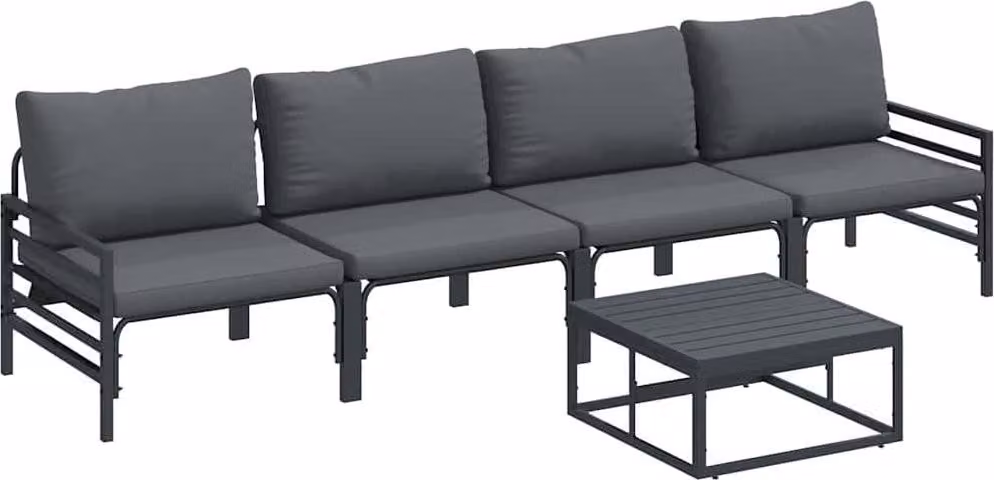 Set Divano da Giardino con cuscino 5 pcs Nero Acciaio
