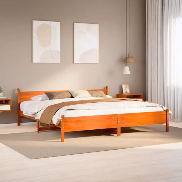 Letto in legno di pino Marrone Cera vidaXL con doghe piatte L: 200 cm, P: 180 cm, H: 205 cm – 1