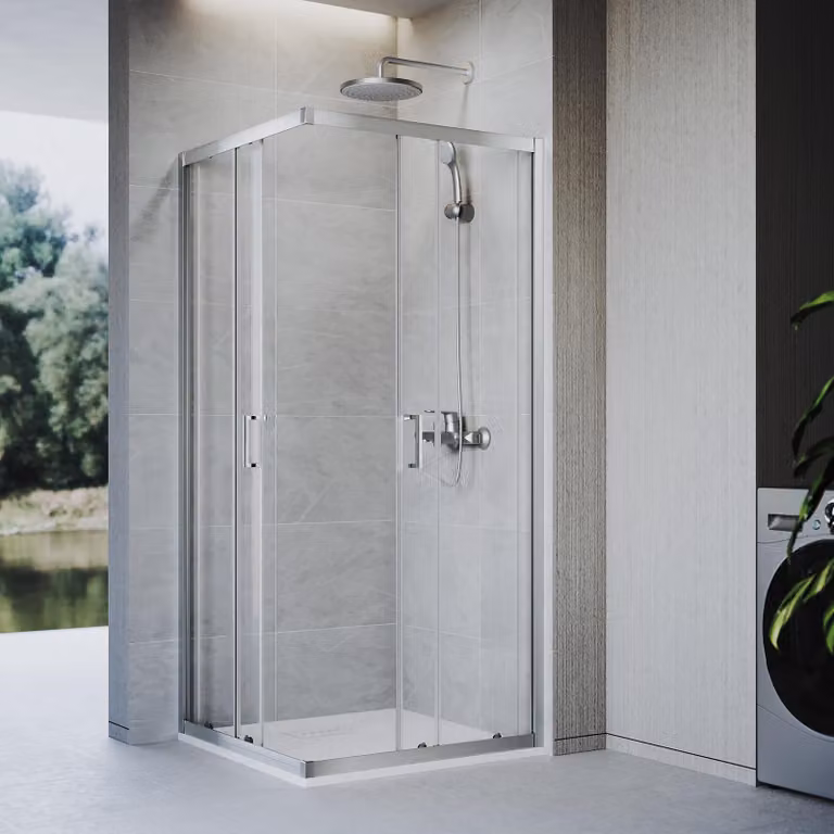 SONNI 80 x 100 x 185 cm argento Cabina doccia, porta scorrevole con binario superiore e inferiore, vetro da 5 mm, telaio della porta con escursione di 20 mm