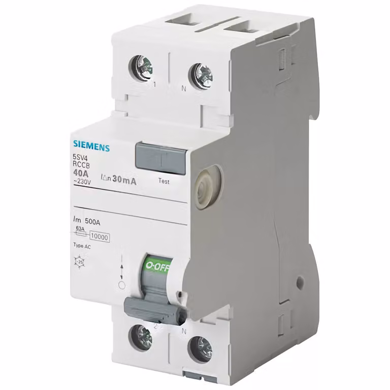 Interruttore differenziale Siemens, bipolare, tipo AC, corrente nominale (In): 25 A, corrente nominale (30 mA), tensione nominale (Un AC): 230 V 5SV43120MB