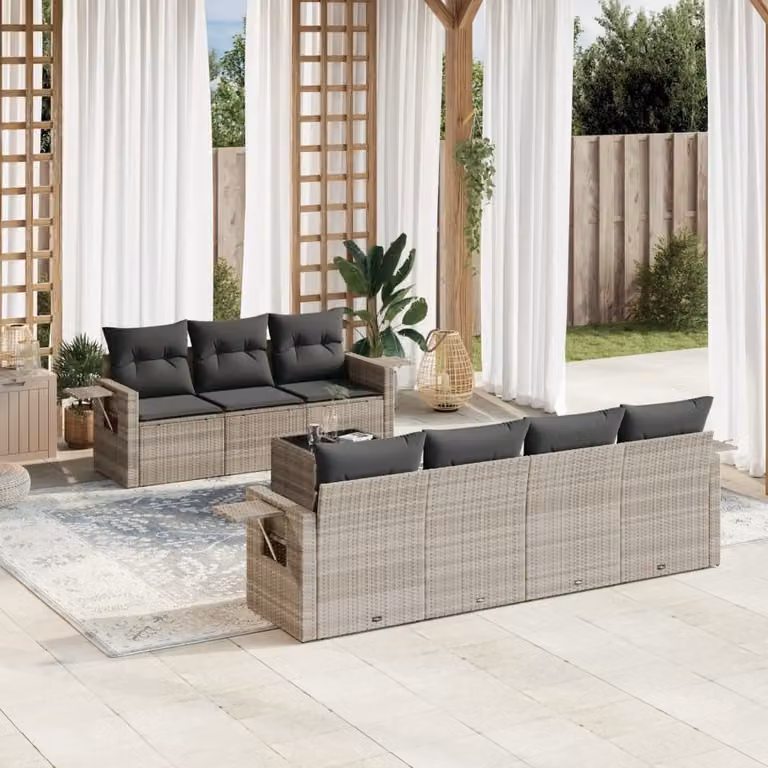 Maison Exclusive - Set Divano da Giardino 8pz con Cuscini Grigio Chiaro Polyrattan