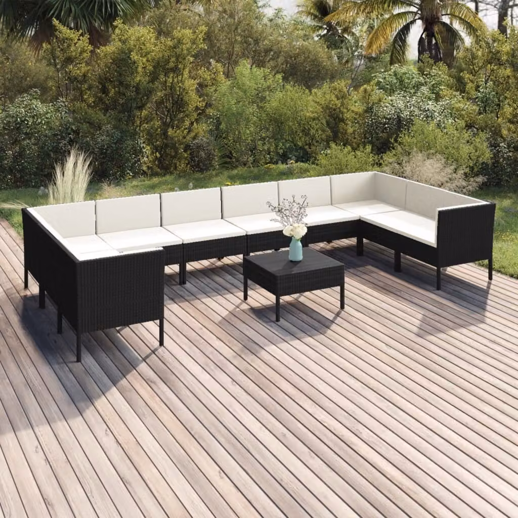 Maison Exclusive - Set da giardino da 11 pezzi con cuscini in rattan sintetico nero