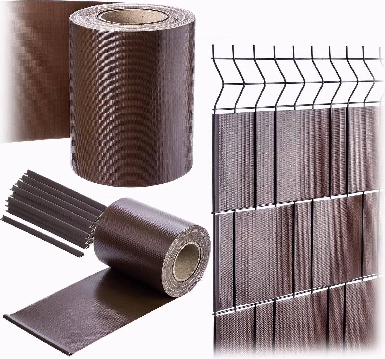 Strisce di protezione in PVC KADAX 35 m x 19 cm, marrone, per recinzione a doppio picchetto, schermo di protezione con 20 clip di fissaggio, frangivento, pellicola per recinzione a picchetto