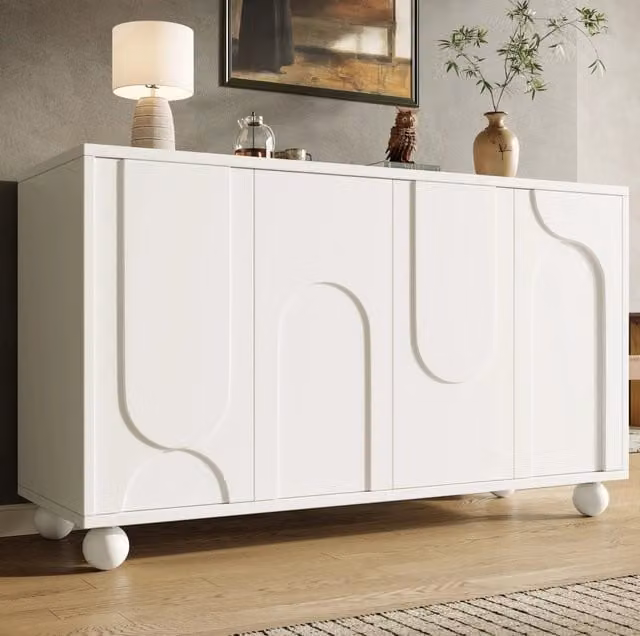 Credenza 120x35x71 cm con ante; MDF e gambe in legno di pino; bianco