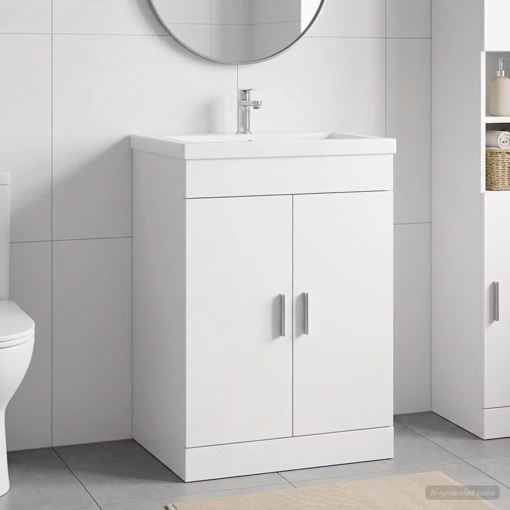 Mobiletto da bagno sotto lavabo vidaXL moderno bianco con ante a battente L 56 cm, P 37,5 cm, H 81 cm