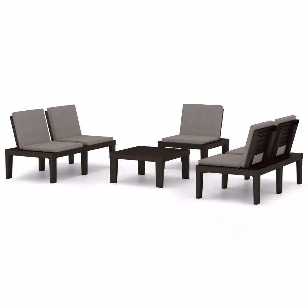 vidaXL Set Divani da Giardino Moderno con Cuscini e Tavolino da Caffè in Plastica Grigio Antracite – 2