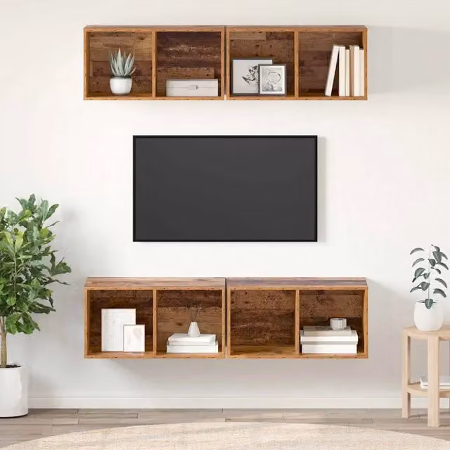 Set di mobili TV moderno vidaXL in legno effetto vecchio marrone da 4 pezzi per soggiorno