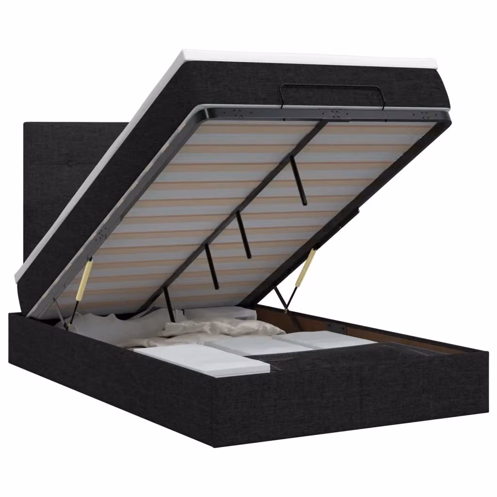 Letto ottomano moderno vidaXL con base a sollevamento e materasso in tessuto nero L: 120 cm, P: 200 cm, H: 140 cm – 2