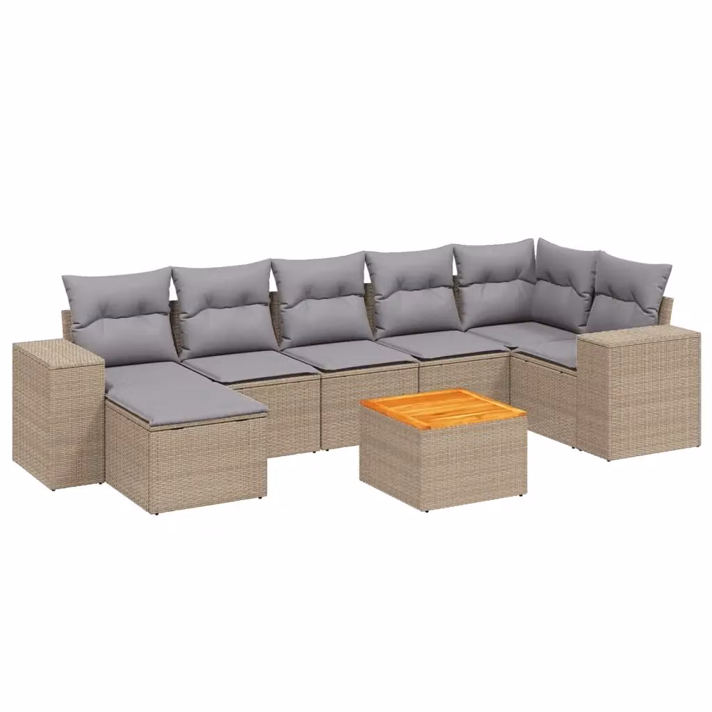 vidaXL Set Divano da Giardino a L 8 pz in Polyrattan con Cuscini Beige e Grigio – 2