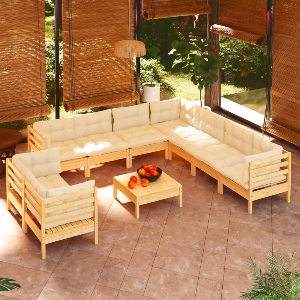 Maison Exclusive - Set Divani da Giardino 10 pz con Cuscini Crema Massello di Pino