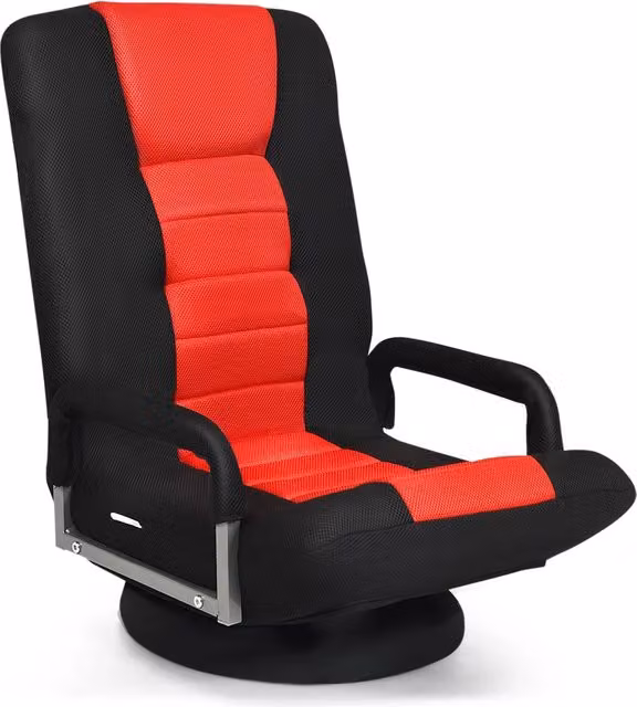 Sedia da terra gaming girevole a 360 gradi con braccioli e schienale regolabile in tessuto rosso