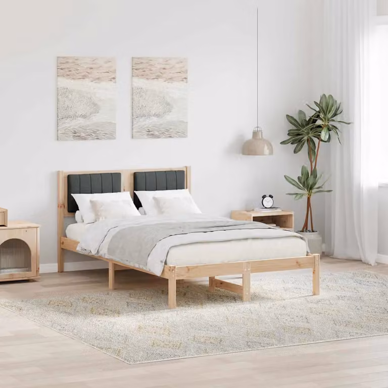Letto con Testiera Rivestita vidaXL in Legno di Pino e Tessuto Grigio Scuro L/P/H: 120 x 200 cm