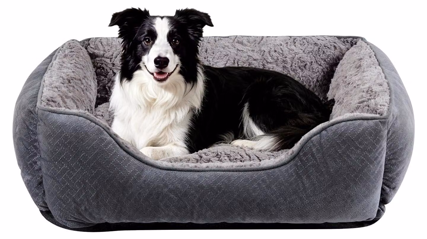 Cuccia rettangolare per cani, estremamente morbida, lavabile, di colore grigio, dimensioni 76x60x23 cm