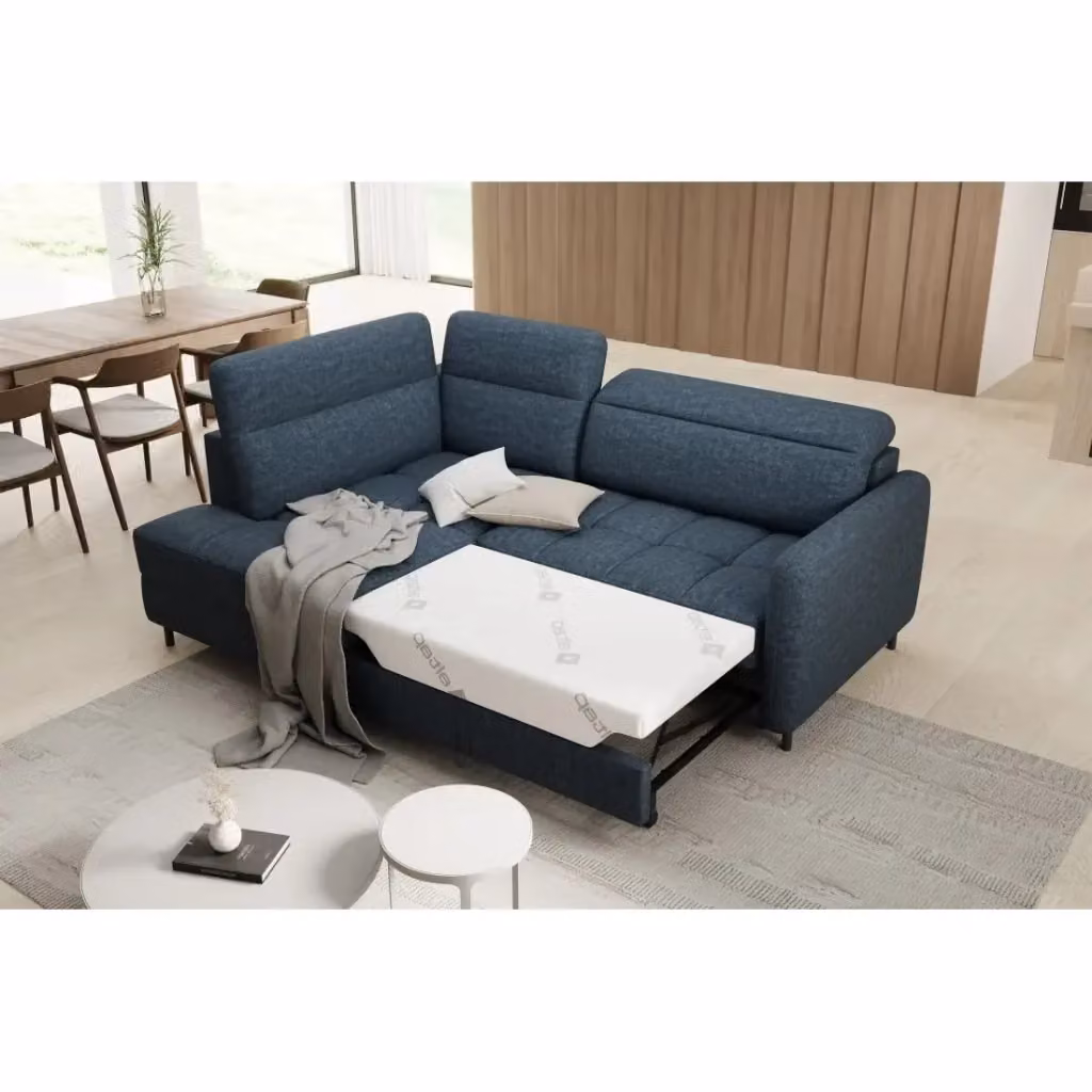 Divano angolare sinistro convertibile BARNEA MEUBLORAMA blu scuro con contenitore e funzione letto L/P/H: 208 x 100 x 114 cm – 2