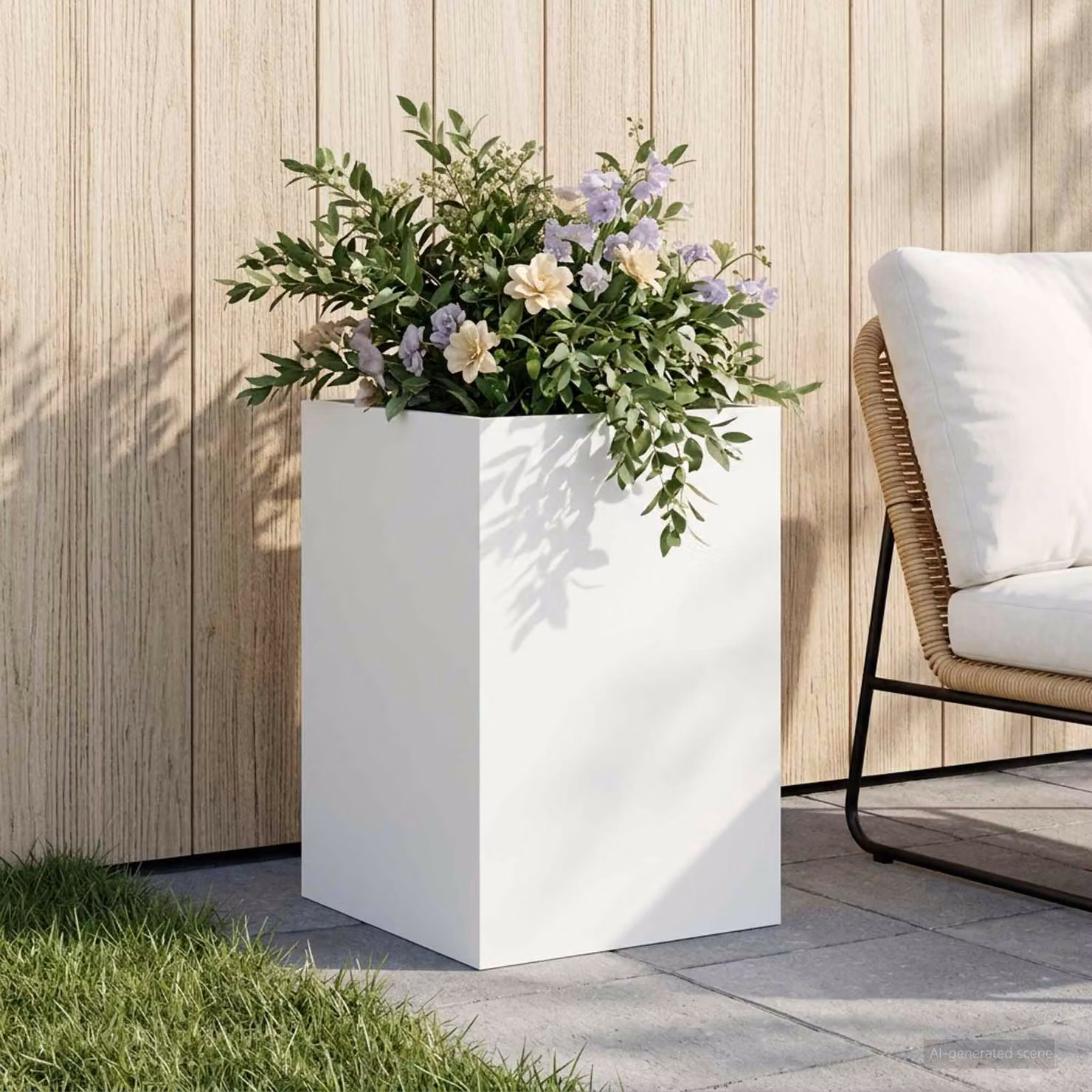 vidaXL Vaso da giardino in metallo bianco L/P/H: 40 x 40 x 60 cm