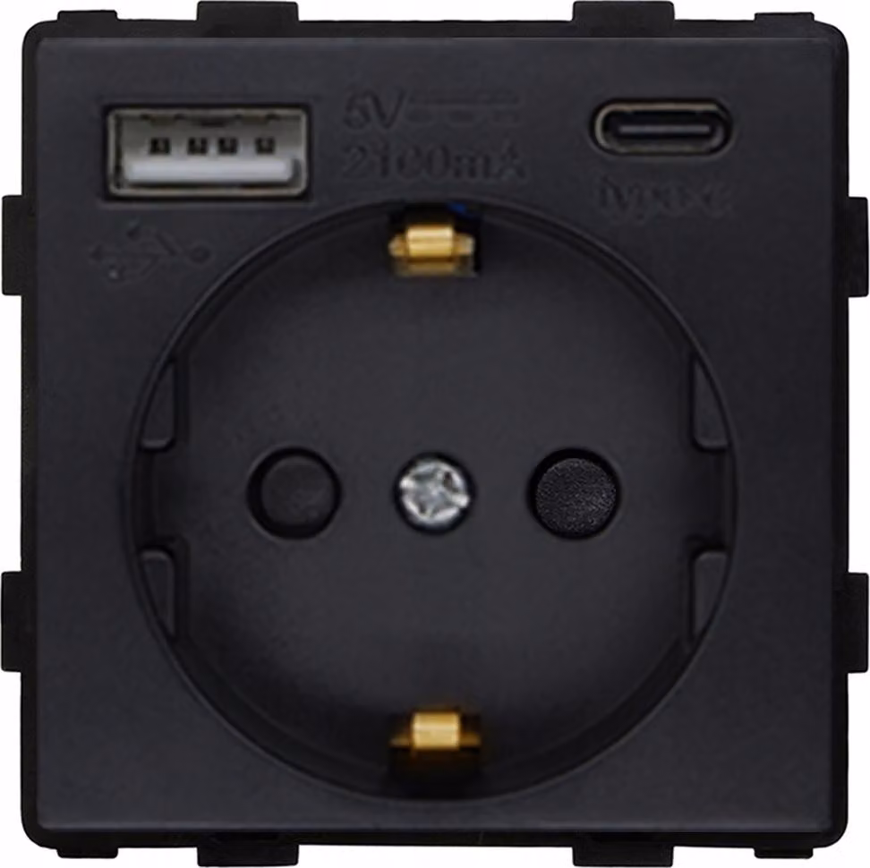 Inserto per presa multipla 230 V nero con caricatore USB A C RTX SH