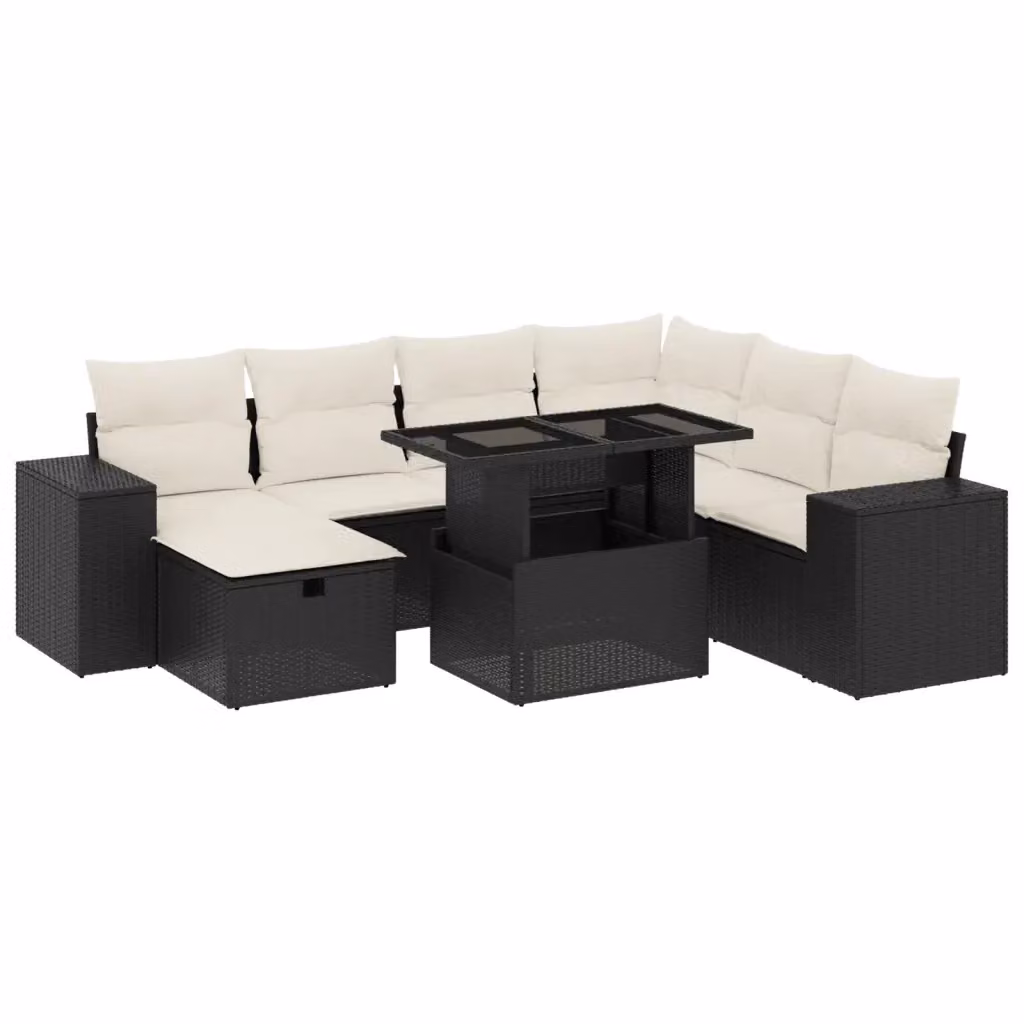 vidaXL Set di Divani da Giardino a L con Cuscini 8 pz in Polyrattan Nero e Bianco – 2