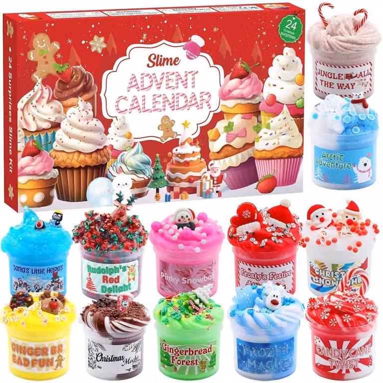 Calendario dell'Avvento 2026 per bambini – Set di 24 giorni con slime, calendario dell'Avvento con sorprese