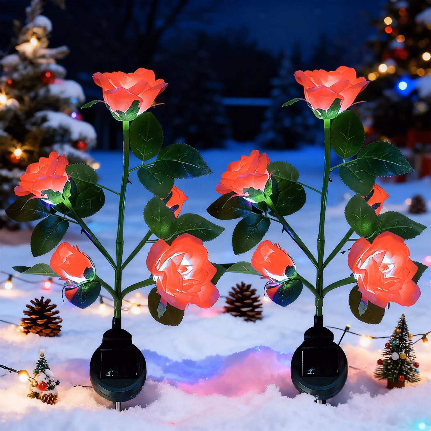 Lampada solare a LED, colore rosso, confezione da 2 pezzi, impermeabile, per il giardino