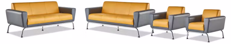 Sofagarnituren 3-Sitzer Sessel Gelb Grau Leder Edelstahl Modern Set