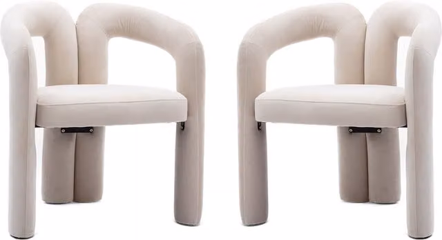 Set di 2 sedie da pranzo moderne Gomyway in velluto beige con gambe in legno, L: 50,5 cm, P: 64 cm, H: 71 cm