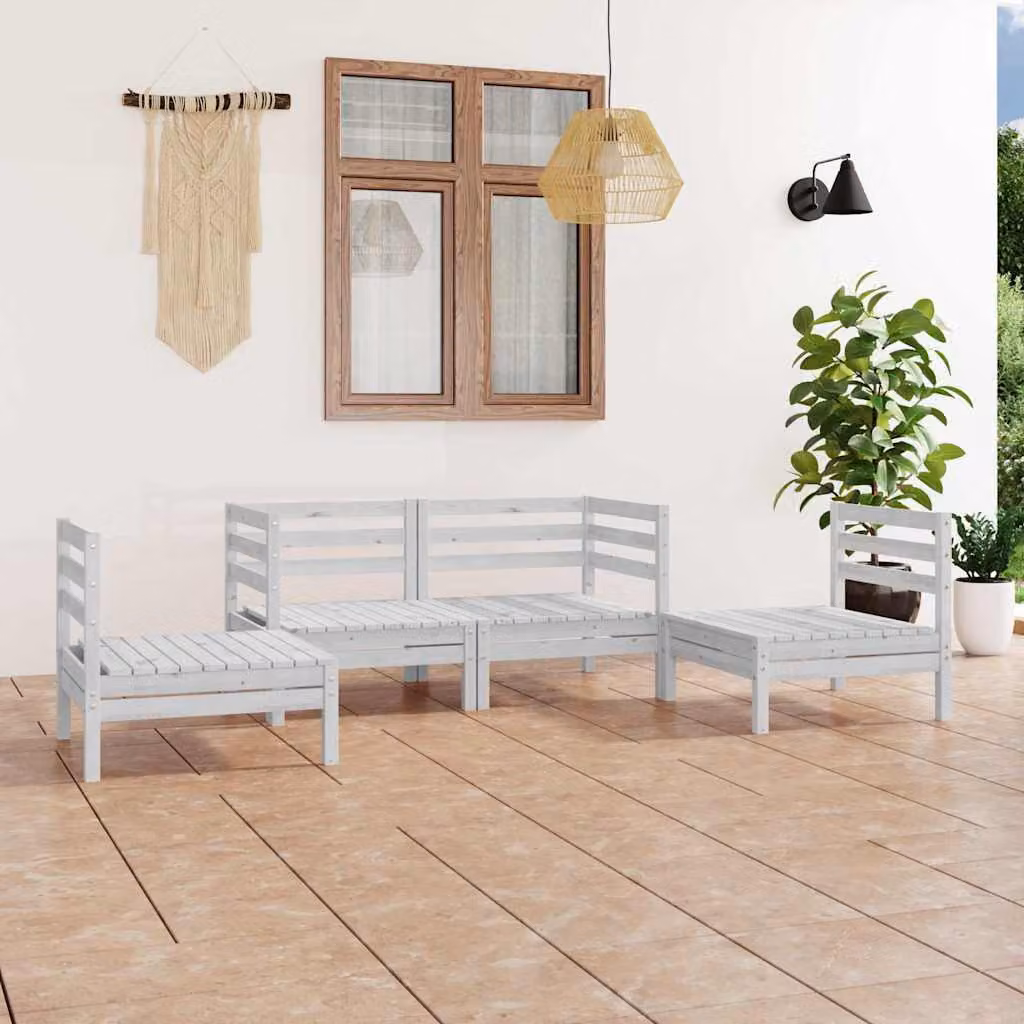 Set di divani da giardino vidaXL a forma di L in legno di pino bianco con cuscini inclusi