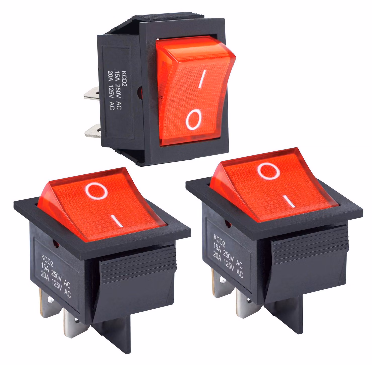 Set di 3 interruttori a levetta, DPST, ON-OFF, 250V, 16A, colore rosso