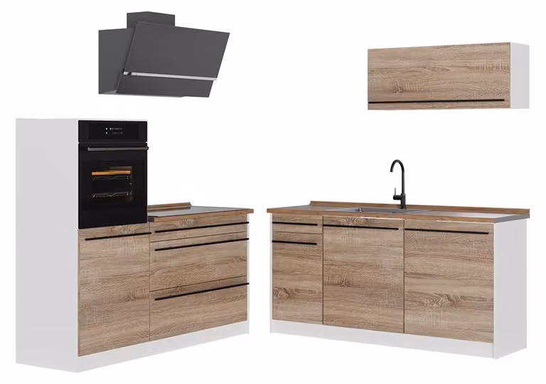 Cucina componibile Vicco R-Line Sonoma/Bianco 160 cm piano di lavoro Rovere dorato, Model 66938