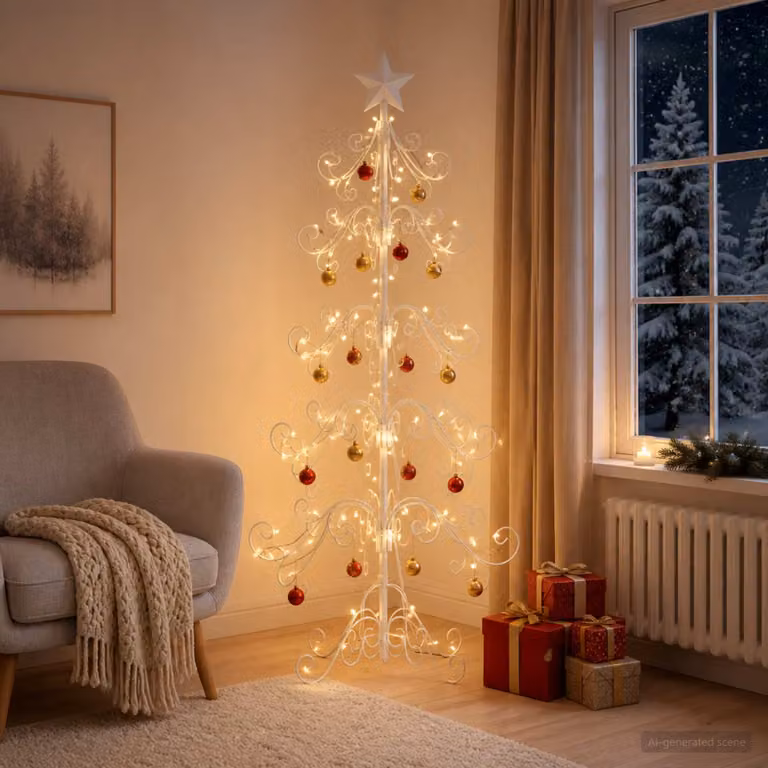Albero di Natale moderno in metallo vidaXL KUOPIO, colore bianco, Altezza: 150 cm