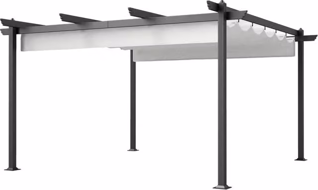 Gazebo Pergola 4x4 m con Tettuccio Retrattile, 8 Viti e 8 Picchetti in Alluminio, Poliestere e Metallo, Bianco