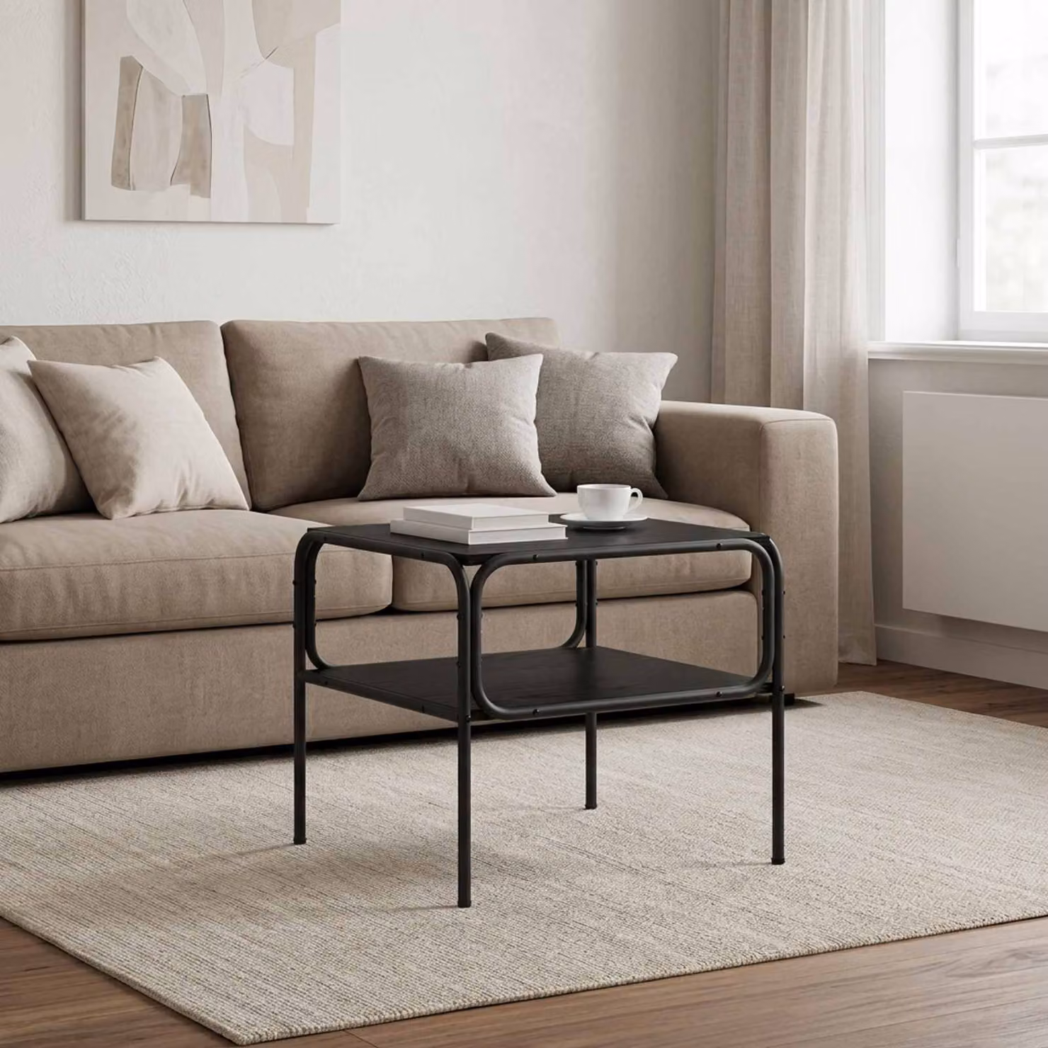 vidaXL Tavolo laterale moderno nero con piano in MDF e struttura in metallo L 100 cm x P 50 cm x H 46 cm