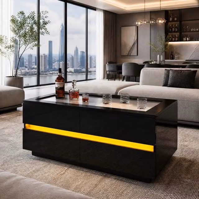 Tavolino da salotto moderno MODFU nero con piano in vetro temperato L/P/H: 100 x 50 x 40 cm – 1