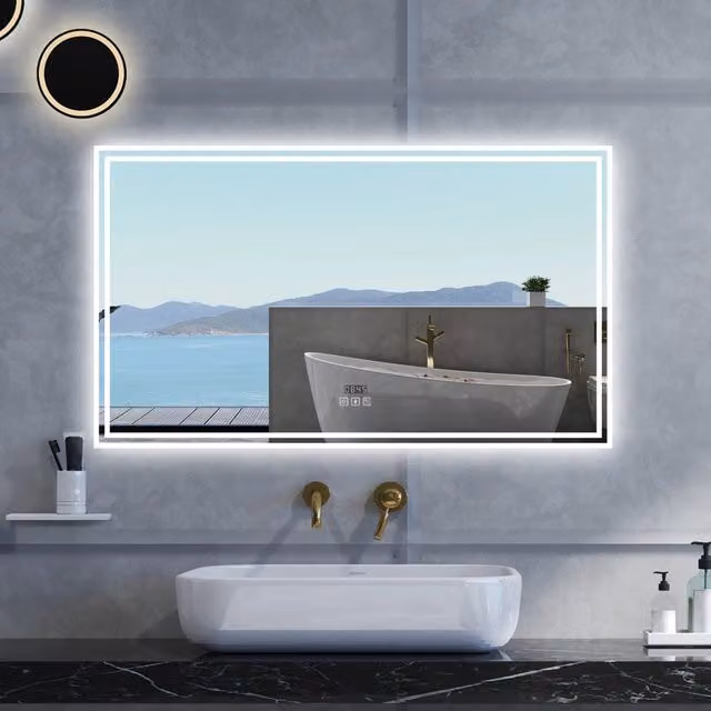 Specchio da bagno Rettangolare con 160x80cm,Blue tooth,orologi,3 colori,Memoria, Antifog,Regorabile,Retroilluminato,doppio interruttore,