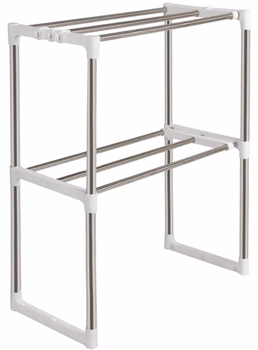Scaffale da cucina - Scaffale per microonde - 2 ripiani - Estraibile - Larghezza regolabile - Acciaio inossidabile - Bianco