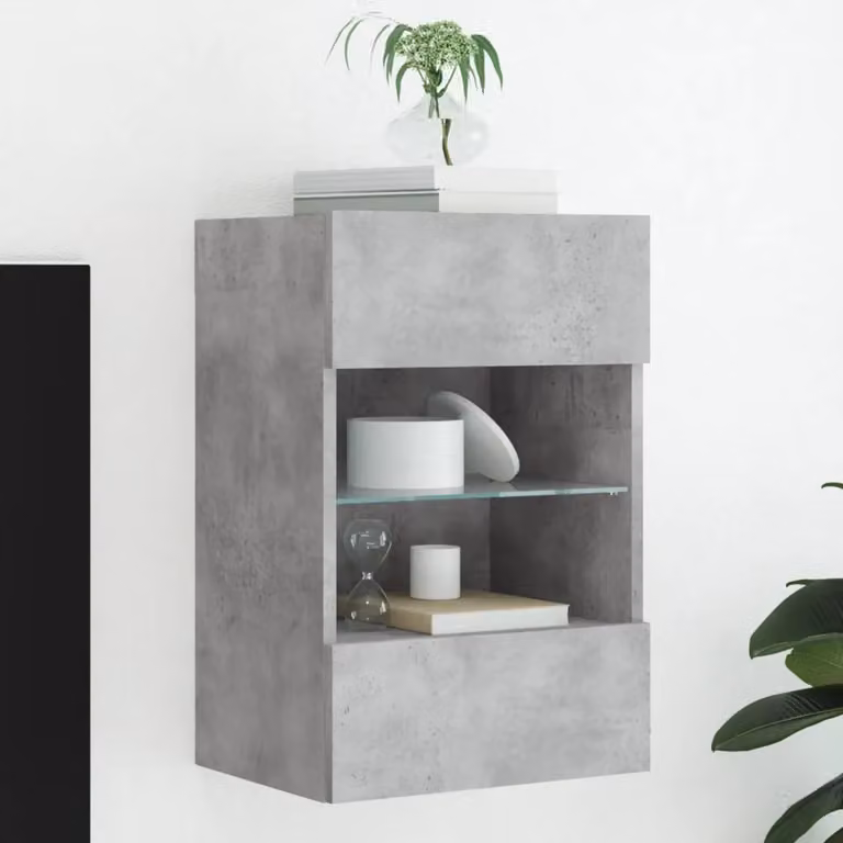 Mobile TV a parete vidaXL con luci LED integrate, Grigio, L: 40 cm, P: 30 cm, H: 60,5 cm