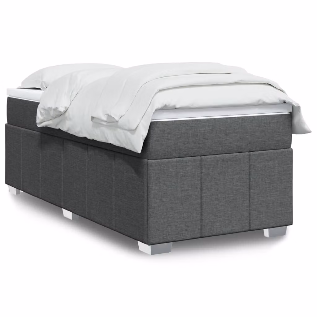 vidaXL Giroletto a molle con materasso in tessuto grigio scuro e bianco, L/P/H: 90 x 190 cm