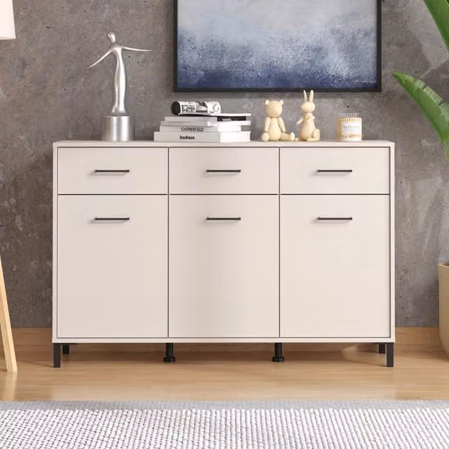 Madia Laerru, Credenza 3 Cassetti, 138x40x90h cm Bianco Crema
