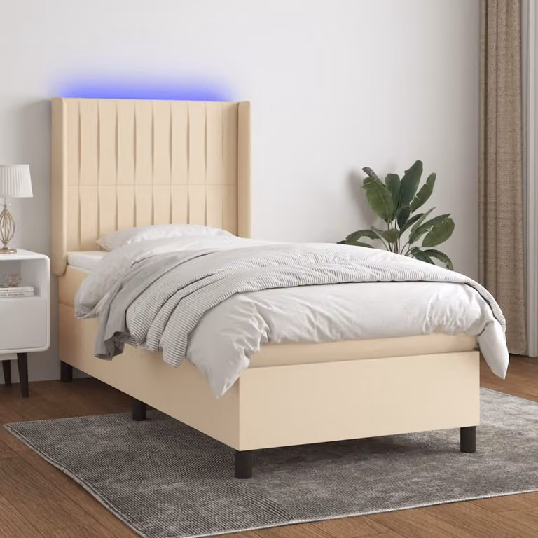 Maison Exclusive - Letto a Molle con Materasso e LED Crema 90x190 cm in Tessuto