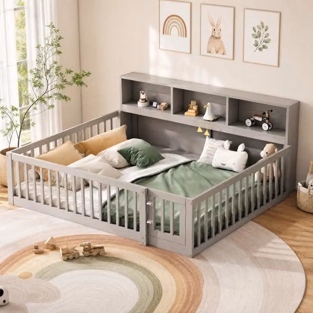 Letto da giorno Mivray in legno di pino e MDF grigio con vani laterali e rete a doghe, L/P: 140 x 200 cm