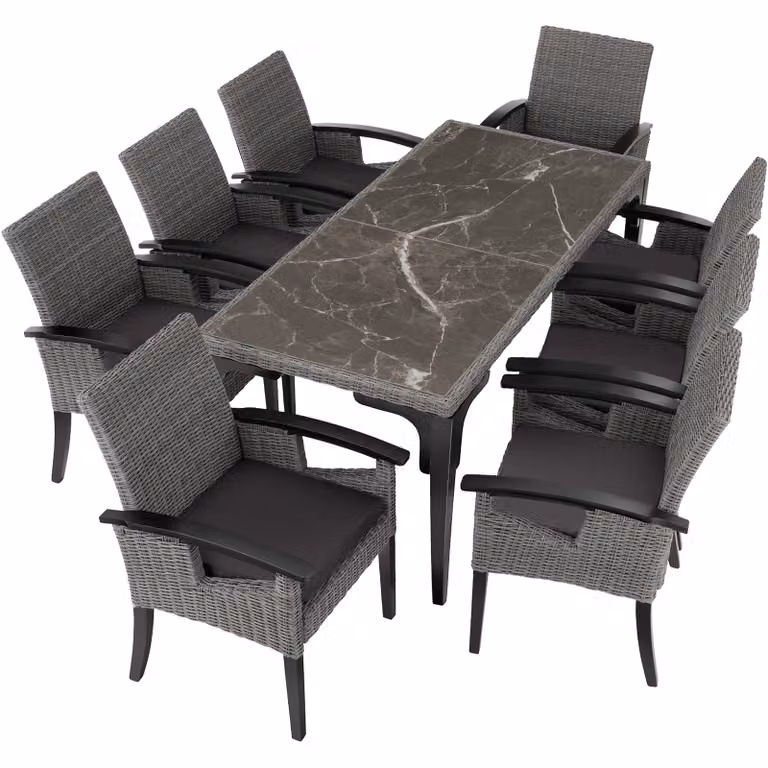 Set da giardino TecTake composto da tavolo rettangolare in polyrattan e 8 sedie in legno di gomma, colore grigio