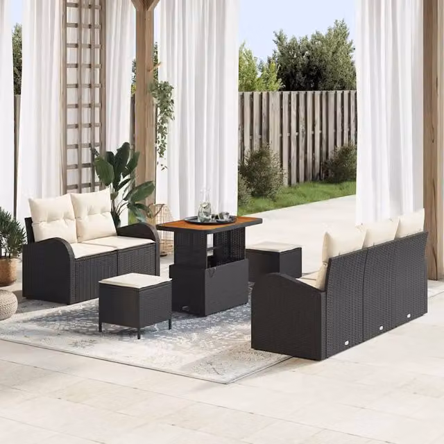Set Divano da Giardino 8 pz Nero polyrattan 3362340